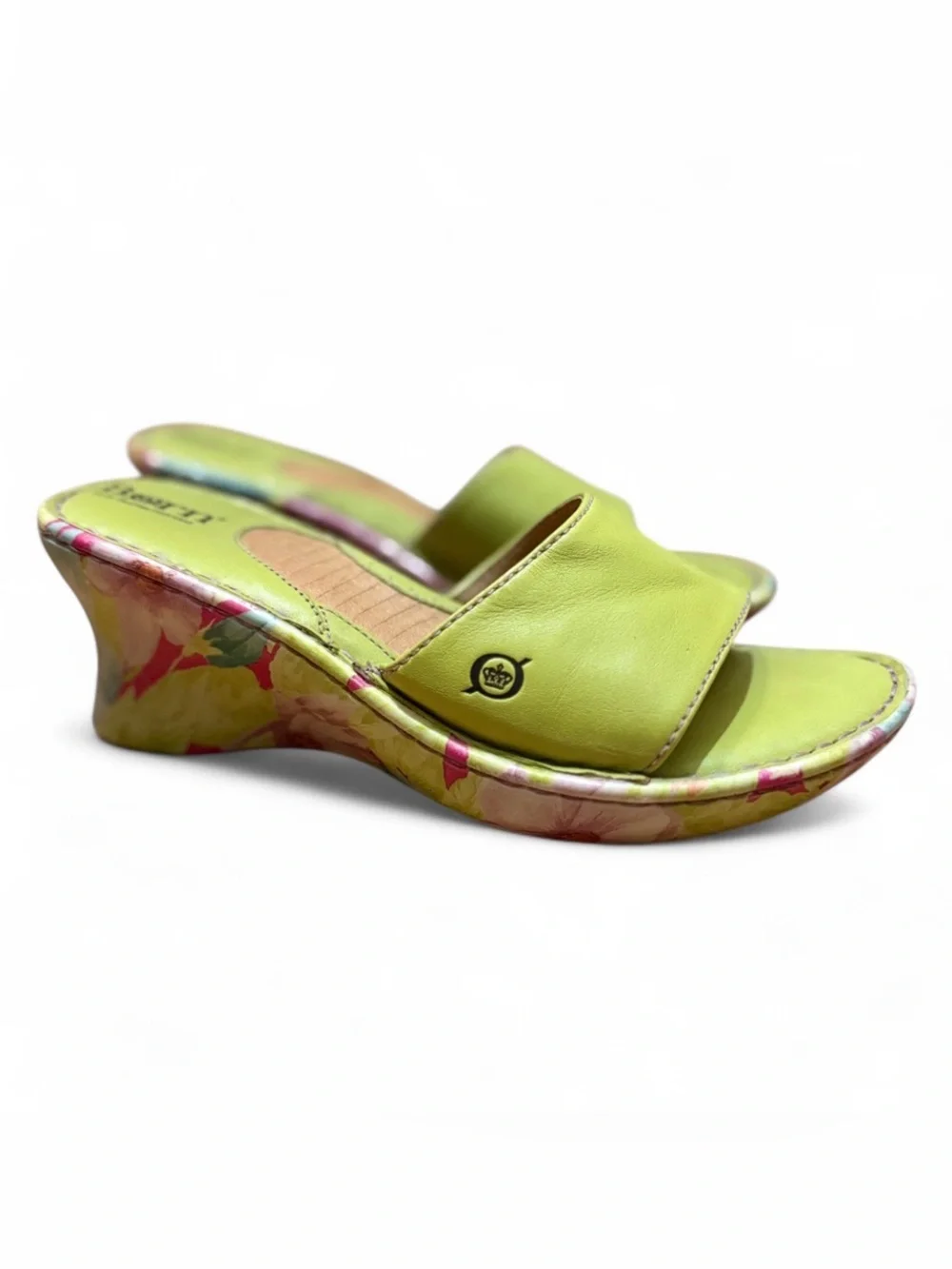 Sold Born Bright Lime Leather Slide Wedge Sandals - Size 7